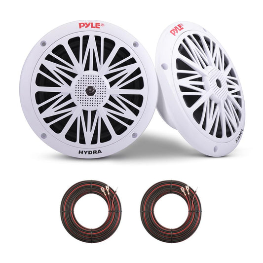 Pyle 6.5 Inch Dual Marine Speakers - 2 Way Waterproof and Weather Resistant Outdoor Audio Stereo Sound System with 200 Watt Power, Poly Carbon Cone and Butyl Rubber Surround - 1 Pair - PLMR62 (White)