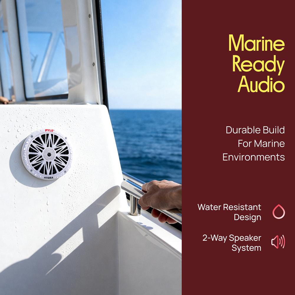 Pyle 6.5 Inch Dual Marine Speakers - 2 Way Waterproof and Weather Resistant Outdoor Audio Stereo Sound System with 200 Watt Power, Poly Carbon Cone and Butyl Rubber Surround - 1 Pair - PLMR62 (White)
