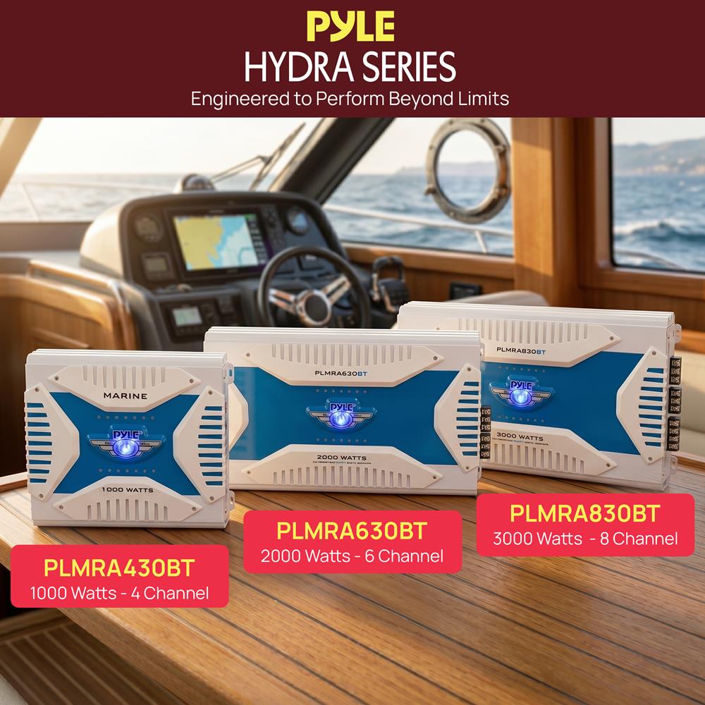 Pyle 2.1 Bluetooth Marine Amplifier Receiver - Waterproof 6 Channel Wireless Bridgeable Audio Amp for Stereo Speaker with 2000 Watt Power Dual MOSFET Supply GAIN Level and LED Indicator - PLMRA630BT