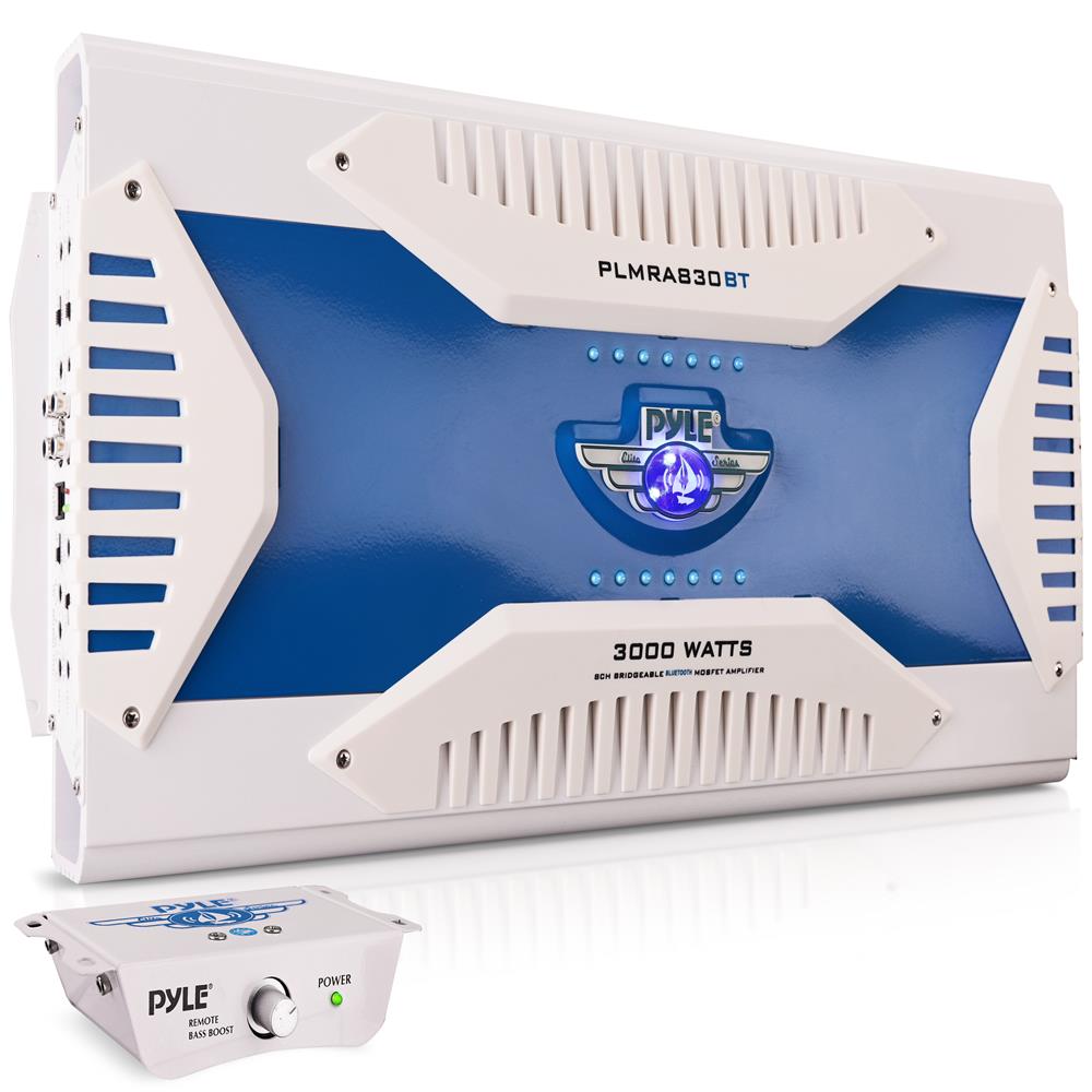 Pyle 3000W Hydra Marine 8-Channel Bluetooth Amplifier - Bridgeable Tri-Mode - MOSFET Power Supply - Waterproof - Marine Grade - GAIN Level Controls - RCA Input - Heavy Duty Aluminum Alloy - PLMRA830BT