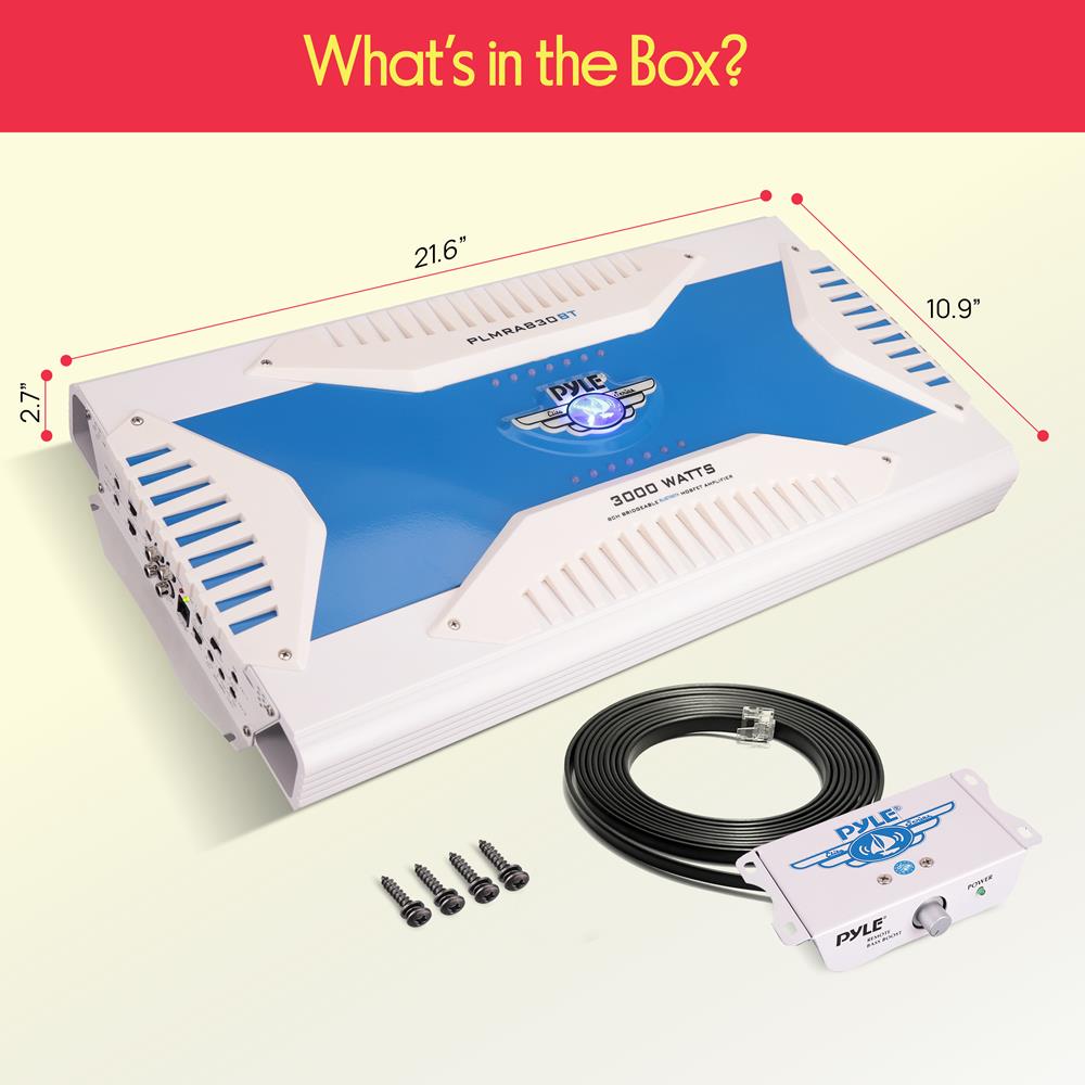 Pyle 3000W Hydra Marine 8-Channel Bluetooth Amplifier - Bridgeable Tri-Mode - MOSFET Power Supply - Waterproof - Marine Grade - GAIN Level Controls - RCA Input - Heavy Duty Aluminum Alloy - PLMRA830BT