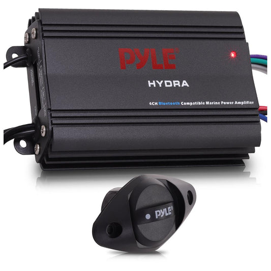 Pyle 200W RMS 4-Channel Marine Amplifier - Bluetooth Wireless Audio Streaming - Waterproof - Full Range Stereo w/ RCA - High Crossover HD Music - Multi-Channel System - Compact & Powerful - PLMRMB4CB