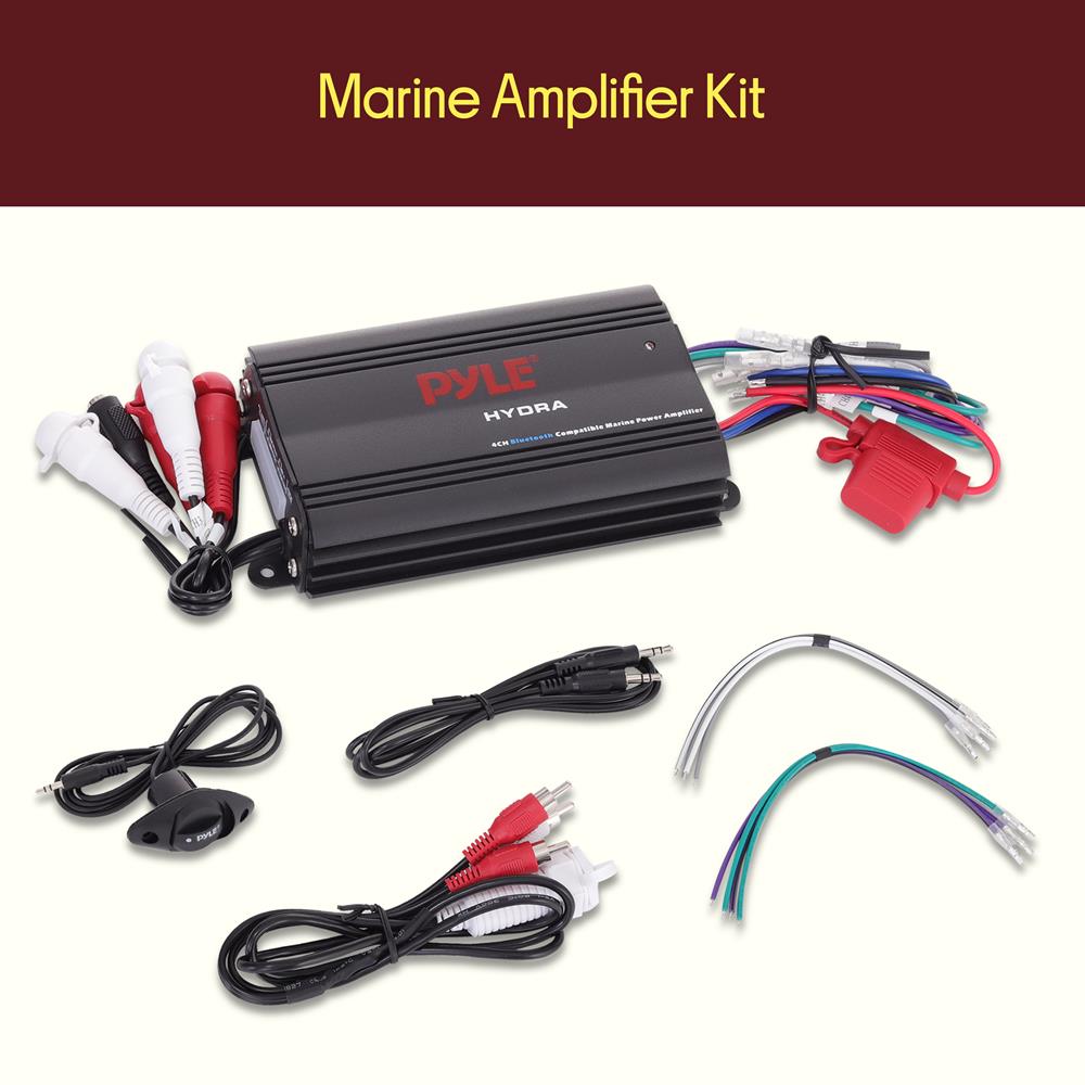 Pyle 200W RMS 4-Channel Marine Amplifier - Bluetooth Wireless Audio Streaming - Waterproof - Full Range Stereo w/ RCA - High Crossover HD Music - Multi-Channel System - Compact & Powerful - PLMRMB4CB