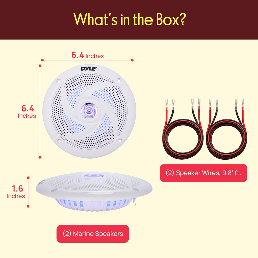 Pyle Marine Speakers - 5.25 Inch 2 Way Waterproof and Weather Resistant Outdoor Audio Stereo Sound System with LED Lights, 180 Watt Power and Low Profile Slim Style - 1 Pair - PLMRS53WL