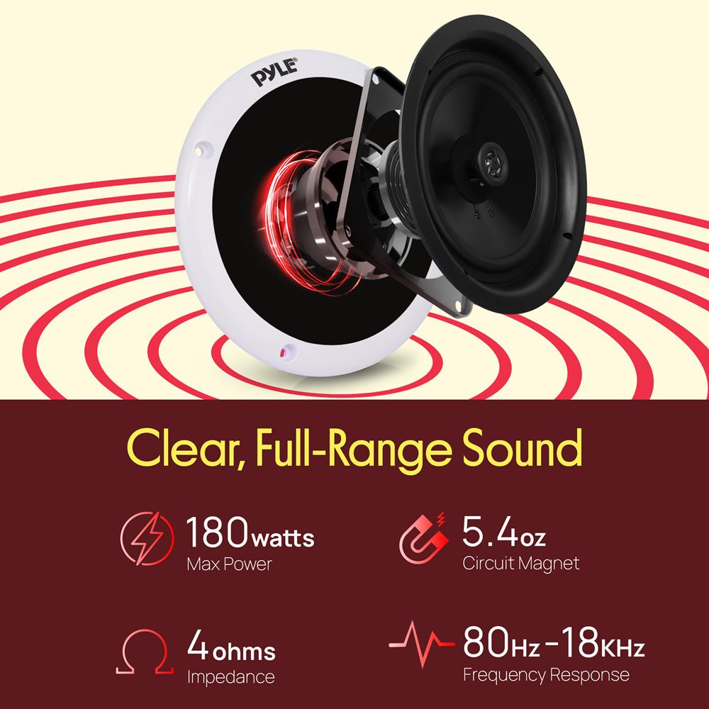 Pyle Marine Speakers - 5.25 Inch 2 Way Waterproof and Weather Resistant Outdoor Audio Stereo Sound System with LED Lights, 180 Watt Power and Low Profile Slim Style - 1 Pair - PLMRS53WL