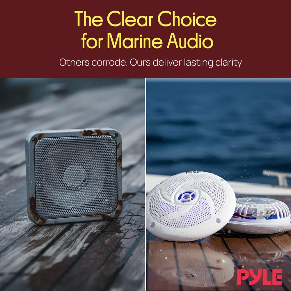 Pyle Marine Speakers - 5.25 Inch 2 Way Waterproof and Weather Resistant Outdoor Audio Stereo Sound System with LED Lights, 180 Watt Power and Low Profile Slim Style - 1 Pair - PLMRS53WL