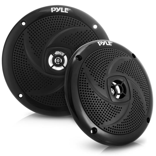 Pyle PLMRS5B 5.25 Inch 180 Watt Waterproof Weather Resistant Outdoor Rated Low Profile Slim Style Marine Speakers, Black (2 Pack)