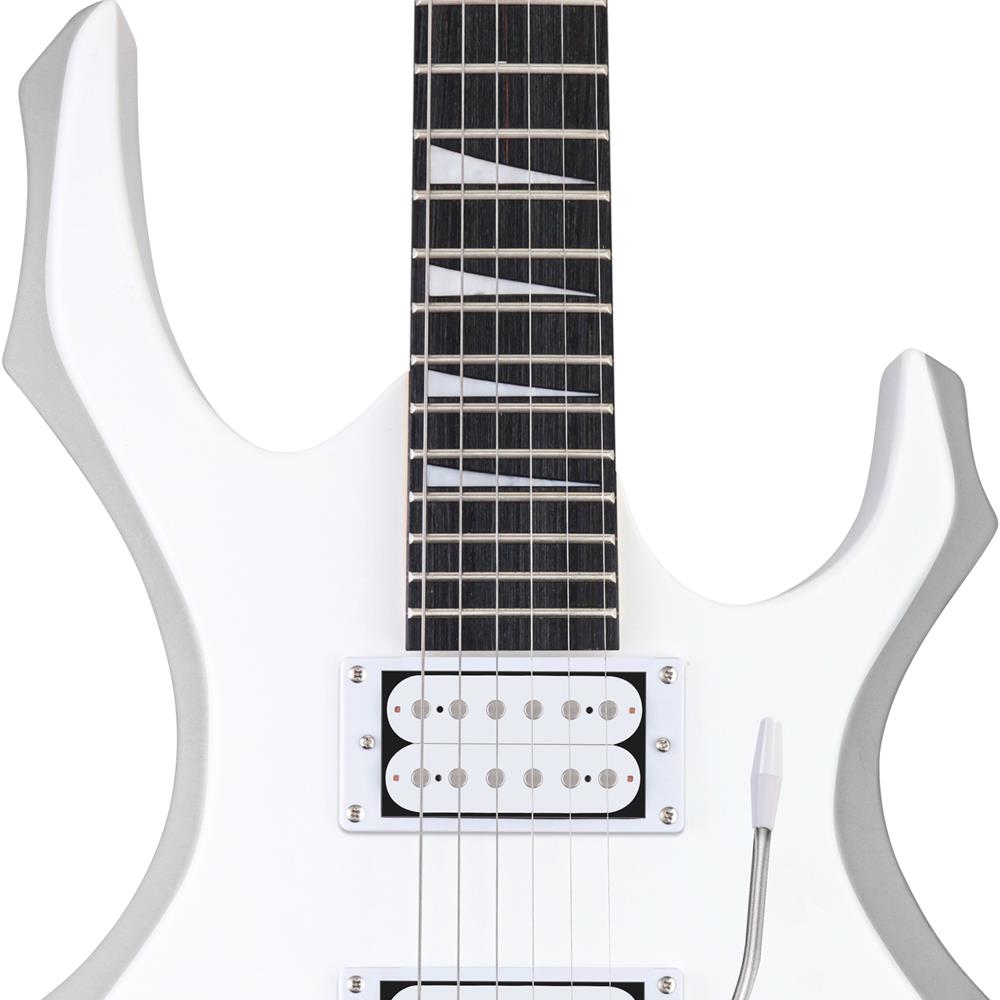 Pyle Heavy Metal EG Fire Electric Guitar Axe w/ Amplifier Kit, Full Size Instrument w/ Practice Amp & Accessories, White Matte