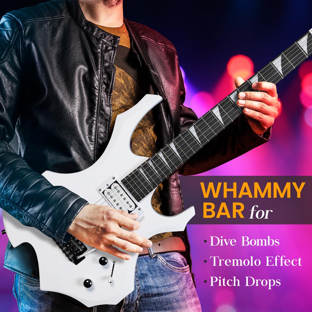 Pyle Heavy Metal EG Fire Electric Guitar Axe w/ Amplifier Kit, Full Size Instrument w/ Practice Amp & Accessories, White Matte