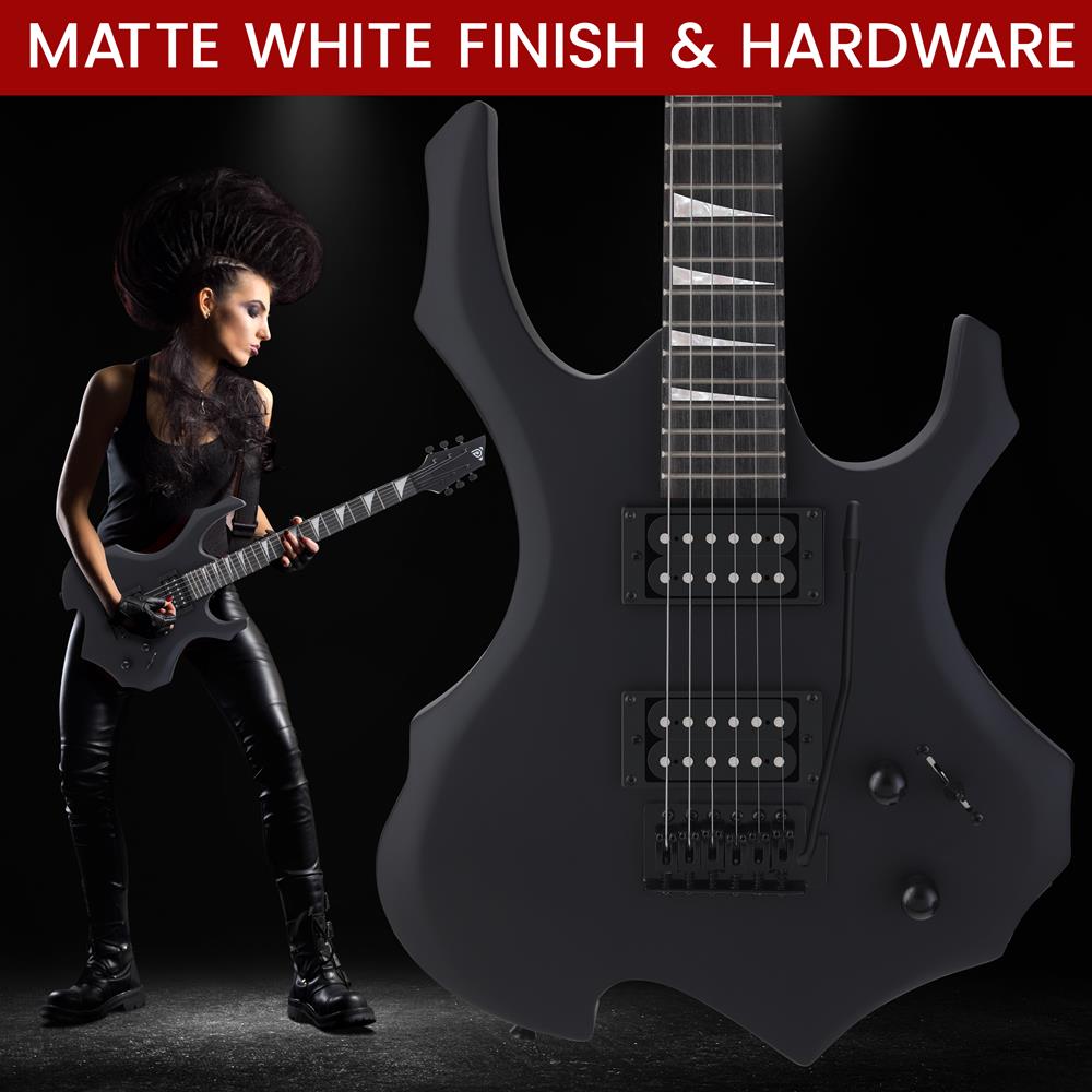 Pyle Heavy Metal EG Fire Electric Guitar Axe w/ Amplifier Kit, Full Size Instrument w/ Practice Amp & Accessories, Black Matte