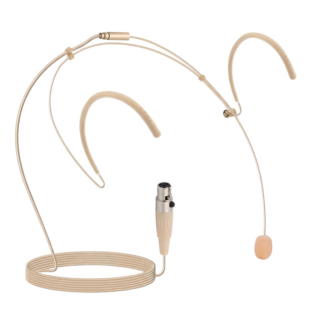 Pyle Pro Double Over Ear Microphone Headset - Professional Hands-Free Omni-Directional Wired Boom Condenser Microphone with 4 Pin Mini XLR, 1.2M Cable, Windscreen (Beige)