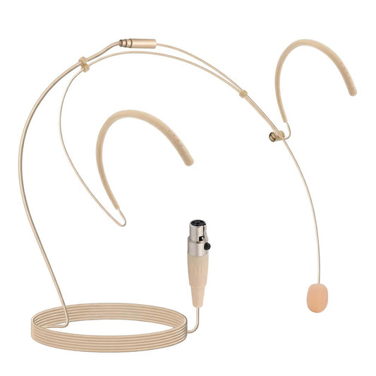 Pyle Pro Double Over Ear Microphone Headset - Professional Hands-Free Omni-Directional Wired Boom Condenser Microphone with 4 Pin Mini XLR, 1.2M Cable, Windscreen (Beige)