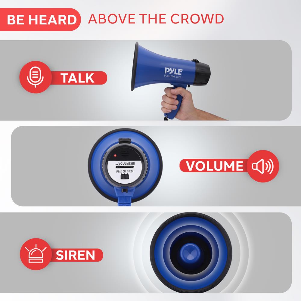 Pyle PMP21BL Portable Megaphone Speaker Siren Bullhorn - Compact and Battery Operated with 20 Watt Power, Microphone, 2 Modes, PA Sound and Foldable Handle for Cheerleading and Police Use, Blue