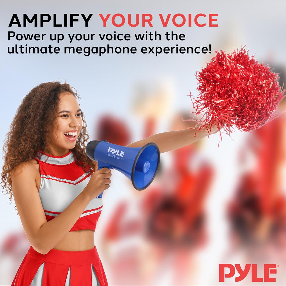 Pyle PMP21BL Portable Megaphone Speaker Siren Bullhorn - Compact and Battery Operated with 20 Watt Power, Microphone, 2 Modes, PA Sound and Foldable Handle for Cheerleading and Police Use, Blue