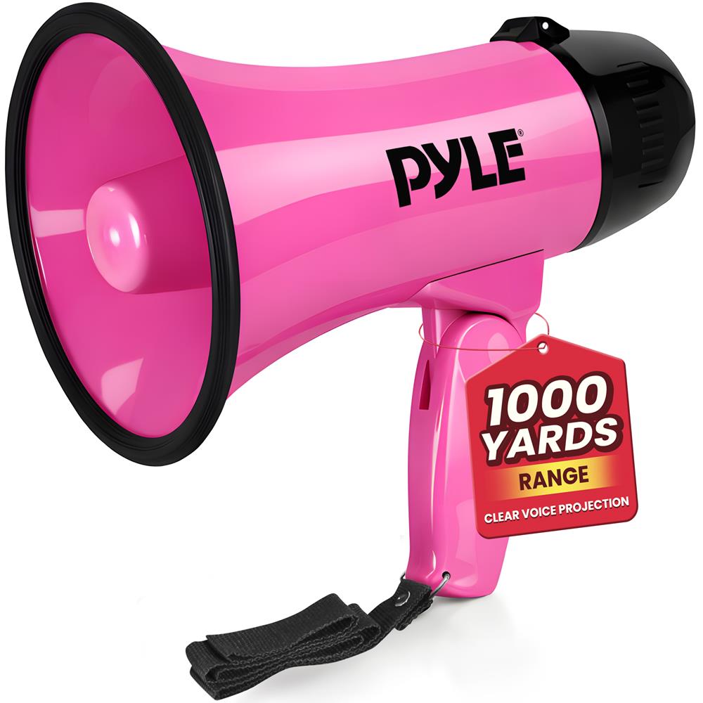 PYLE-PRO Portable Megaphone Speaker Siren Bullhorn - Compact and Battery Operated with 20 Watt Power, Microphone, 2 Modes, PA Sound and Foldable Handle for Cheerleading and Police Use PMP24PK (Pink)