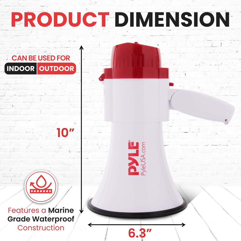 Pyle Lightweight 30-Watt Megaphone Bullhorn Speaker - Adjustable Volume, Built-in Siren for 800-Yard Range Suitable for Indoor/Outdoor Sports, Cheerleading, and Events (PMP30)