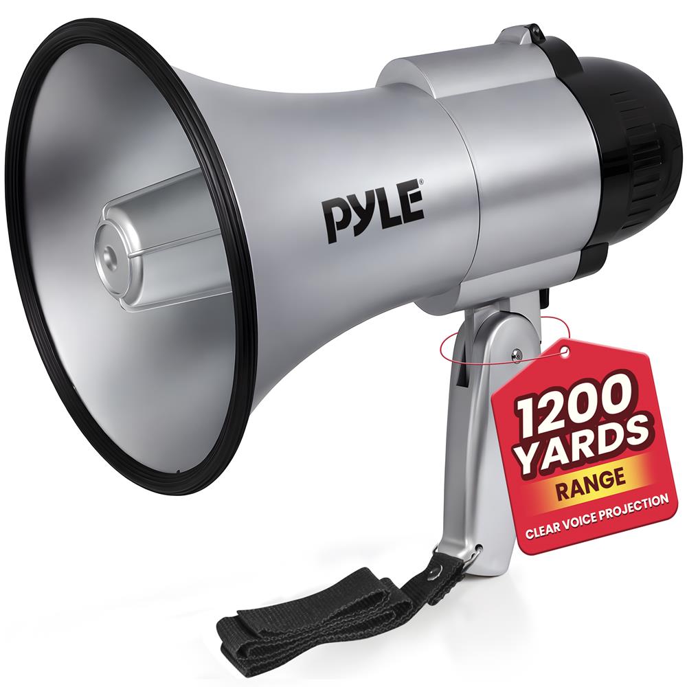 Pyle Portable Megaphone Speaker Siren Bullhorn-Compact and Battery Operated with 30 Watt Power,Microphone,2 Modes,PA Sound and Foldable Handle for Cheerleading and Police Use-Pyle PMP33SL(Silver)