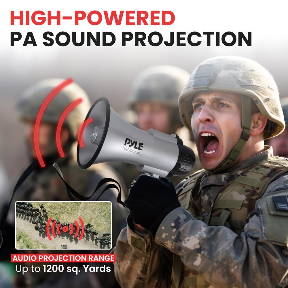 Pyle Portable Megaphone Speaker Siren Bullhorn-Compact and Battery Operated with 30 Watt Power,Microphone,2 Modes,PA Sound and Foldable Handle for Cheerleading and Police Use-Pyle PMP33SL(Silver)