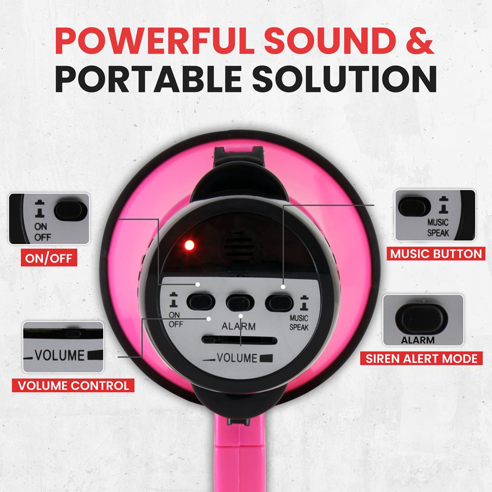PYLE Portable Megaphone Speaker Siren Bullhorn - Compact and Battery Operated with 30 Watt Power, Microphone, 2 Modes, PA Sound and Foldable Handle for Cheerleading and Police Use PMP34PK