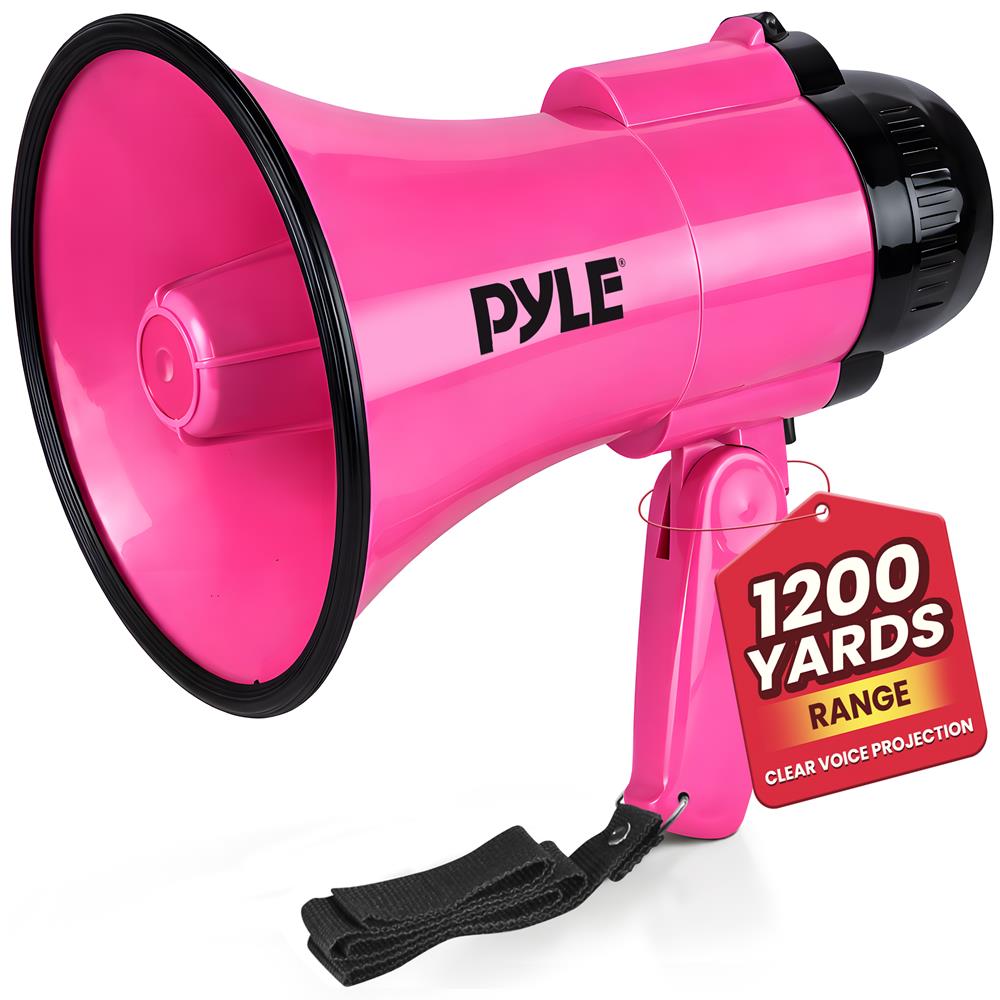 PYLE Portable Megaphone Speaker Siren Bullhorn - Compact and Battery Operated with 30 Watt Power, Microphone, 2 Modes, PA Sound and Foldable Handle for Cheerleading and Police Use PMP34PK