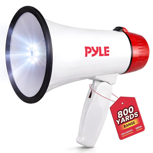 Pyle Megaphone Bull Horn Loud PA Speaker with 30W Power and Adjustable Volume Control, 800 Yard Range, Lightweight Portable Design, Ideal for Outdoor Sports, Cheerleading and Coaches