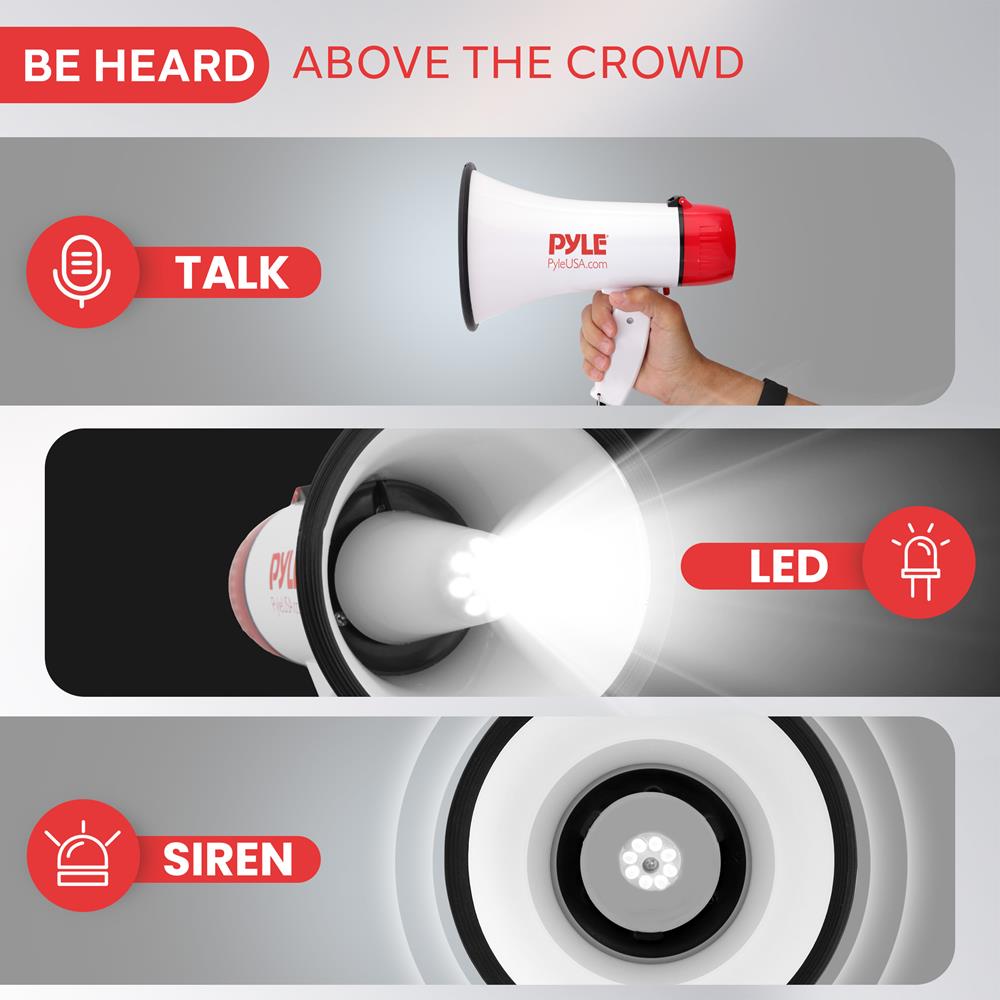 Pyle Megaphone Bull Horn Loud PA Speaker with 30W Power and Adjustable Volume Control, 800 Yard Range, Lightweight Portable Design, Ideal for Outdoor Sports, Cheerleading and Coaches