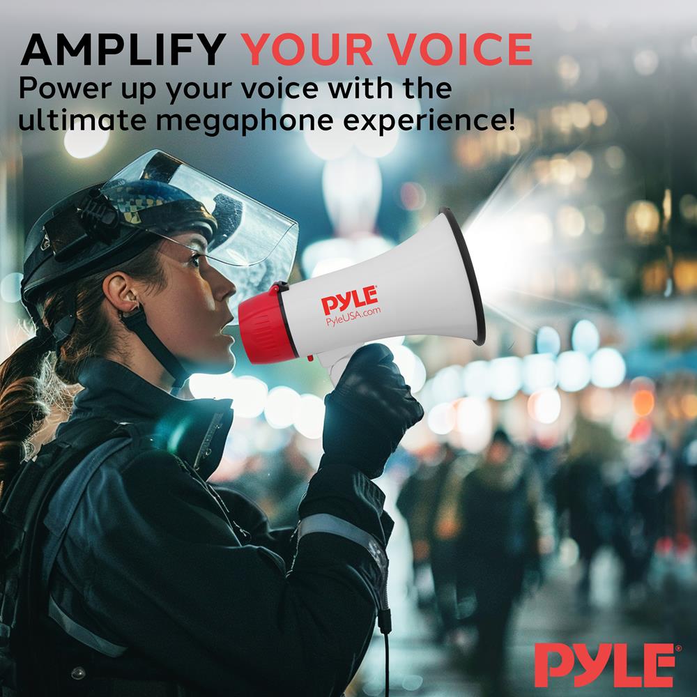 Pyle Megaphone Bull Horn Loud PA Speaker with 30W Power and Adjustable Volume Control, 800 Yard Range, Lightweight Portable Design, Ideal for Outdoor Sports, Cheerleading and Coaches