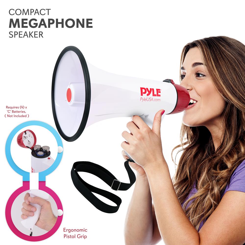 Pyle 40 Watt Professional Megaphone Clear Sound & Ergonomic Grip - Multi-Function with Talk, Siren, Volume Control - Detachable Handheld Mic - Indoor & Outdoor Sports, Emergency Response