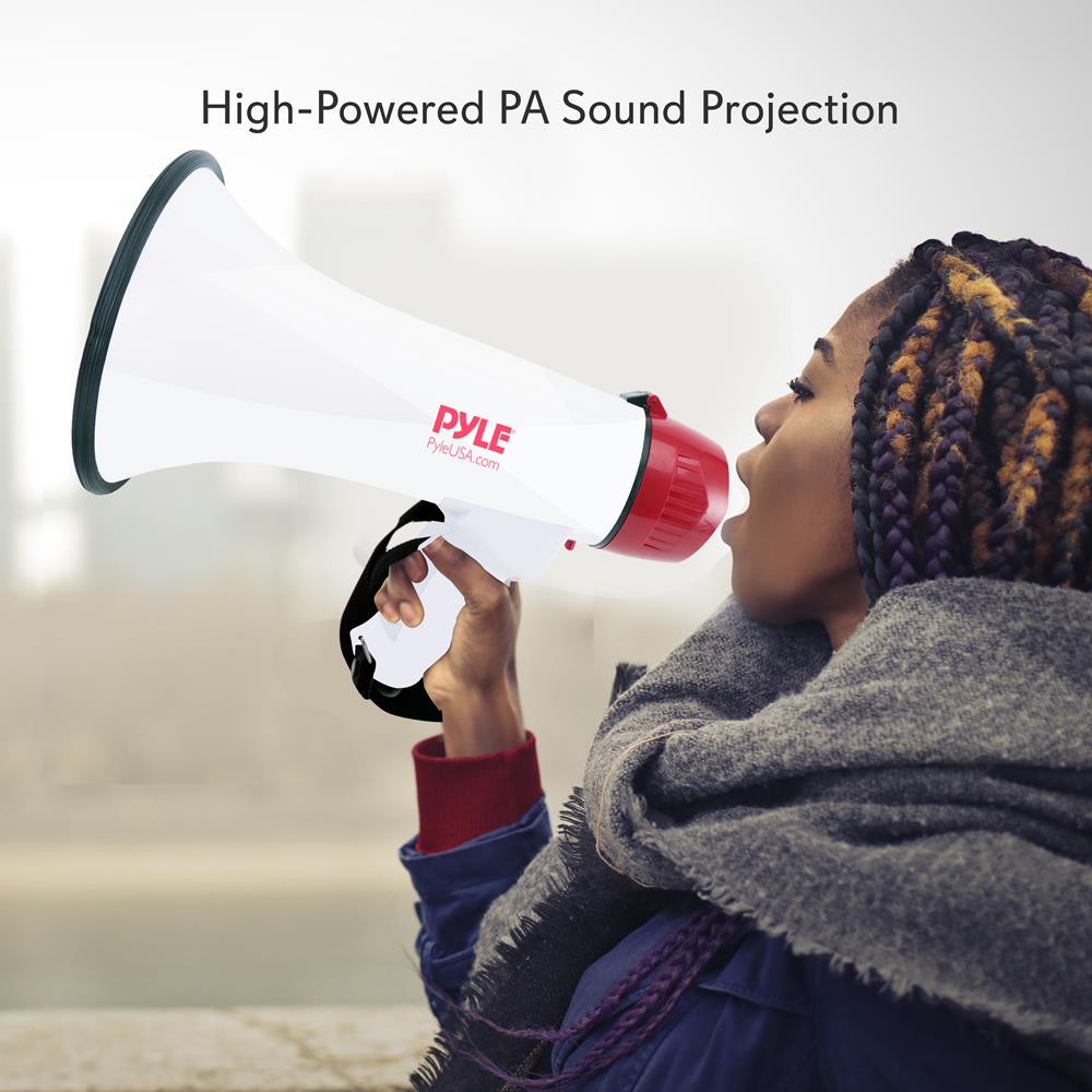 Pyle 40 Watt Professional Megaphone Clear Sound & Ergonomic Grip - Multi-Function with Talk, Siren, Volume Control - Detachable Handheld Mic - Indoor & Outdoor Sports, Emergency Response