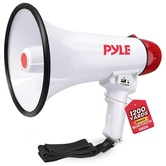 Pyle Megaphone Speaker PA Bullhorn Built-in Siren - Adjustable Volume Control & 800 Yard Range - for Football, Soccer, Baseball, Hockey & Basketball Cheerleading Fans & Coaches or for Safety Drills