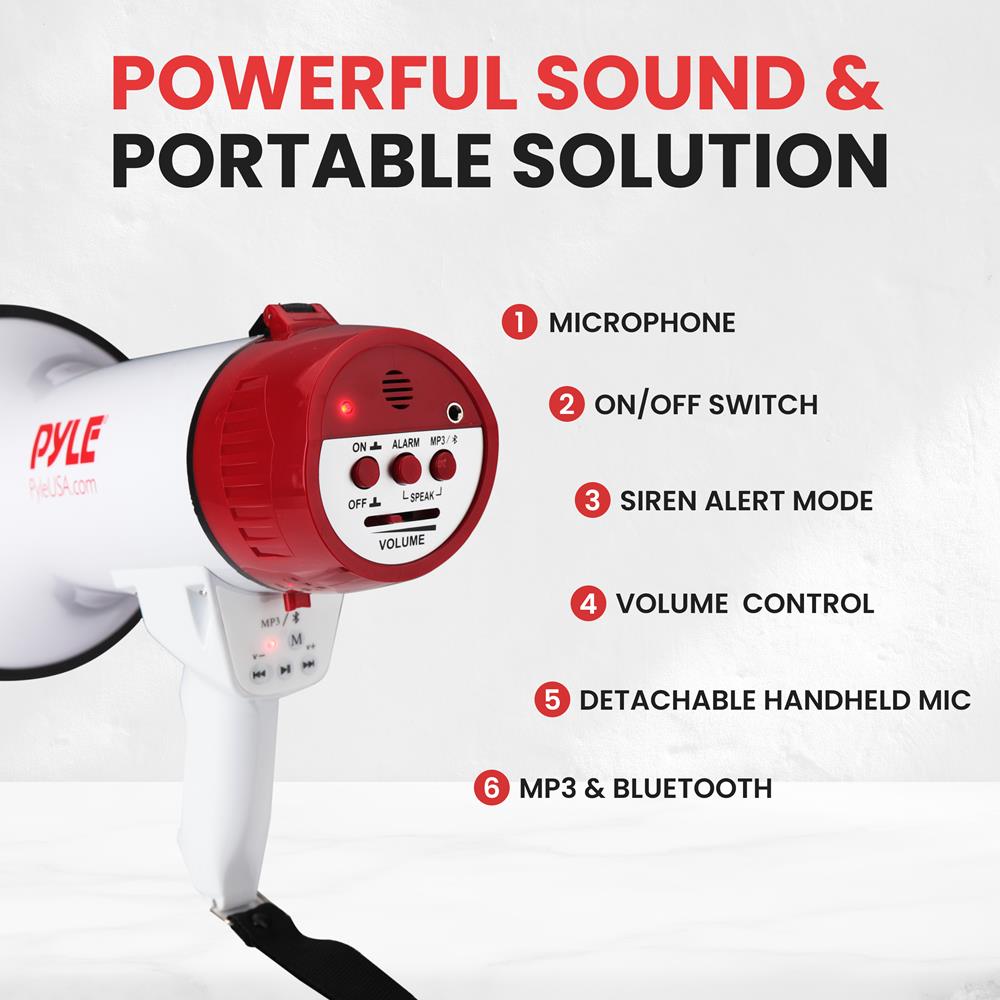 Pyle Megaphone Speaker PA Bullhorn Built-in Siren - Adjustable Volume Control & 800 Yard Range - for Football, Soccer, Baseball, Hockey & Basketball Cheerleading Fans & Coaches or for Safety Drills