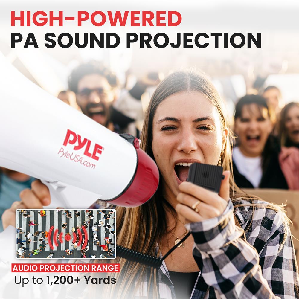 Pyle Megaphone Speaker PA Bullhorn Built-in Siren - Adjustable Volume Control & 800 Yard Range - for Football, Soccer, Baseball, Hockey & Basketball Cheerleading Fans & Coaches or for Safety Drills