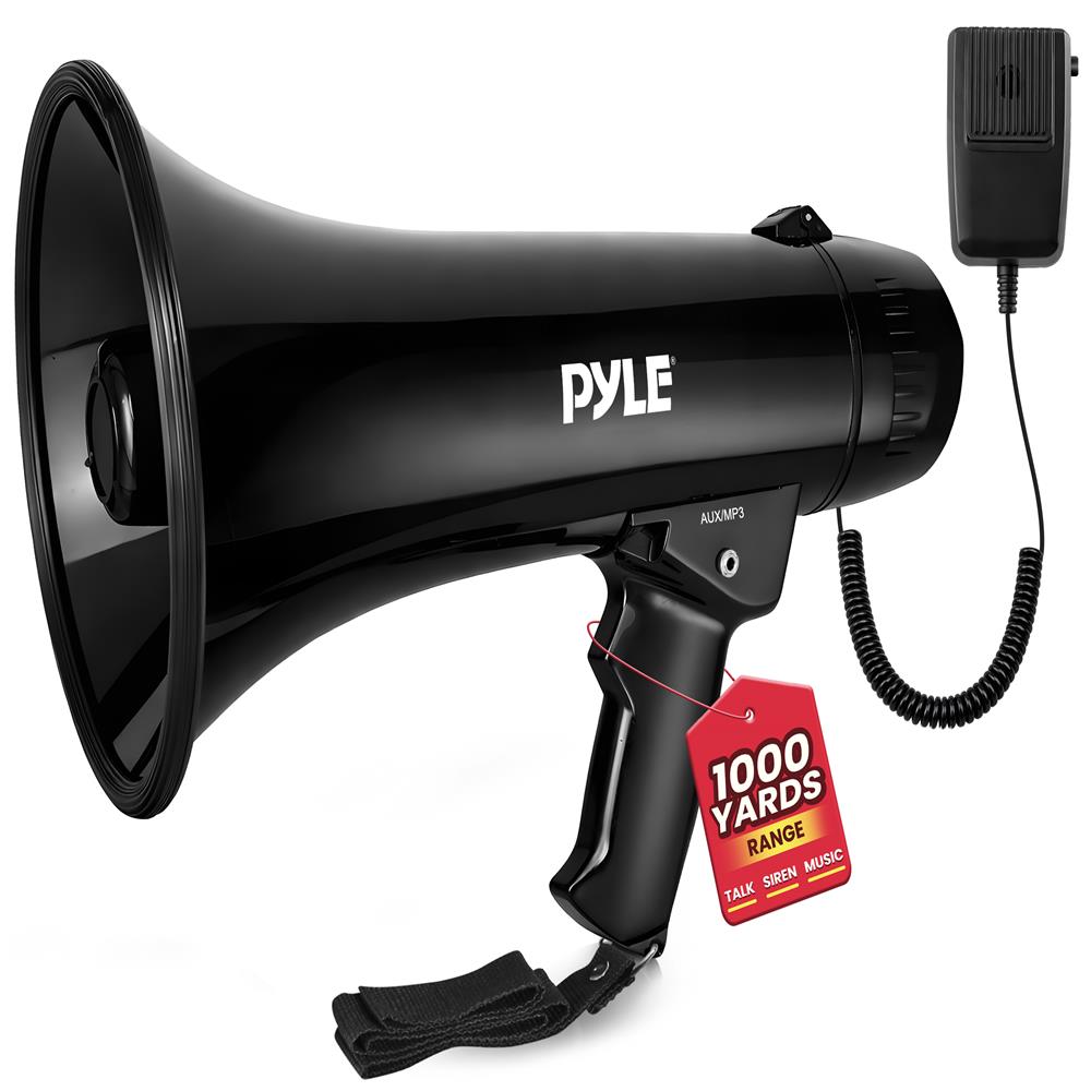Pyle Megaphone Speaker PA Bullhorn Built-in Siren - Adjustable Volume Control & 1000 Yard Range - for Football, Soccer, Baseball, Hockey & Basketball Cheerleading Fans & Coaches or for Safety Drills
