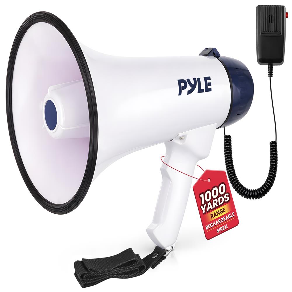 Pyle Compact Portable PA Megaphone Speaker - 40W Handheld Bullhorn with LED Flashlight, Alarm Siren, Adjustable Volume, Detachable Microphone, Battery Powered for Indoor & Outdoor Use
