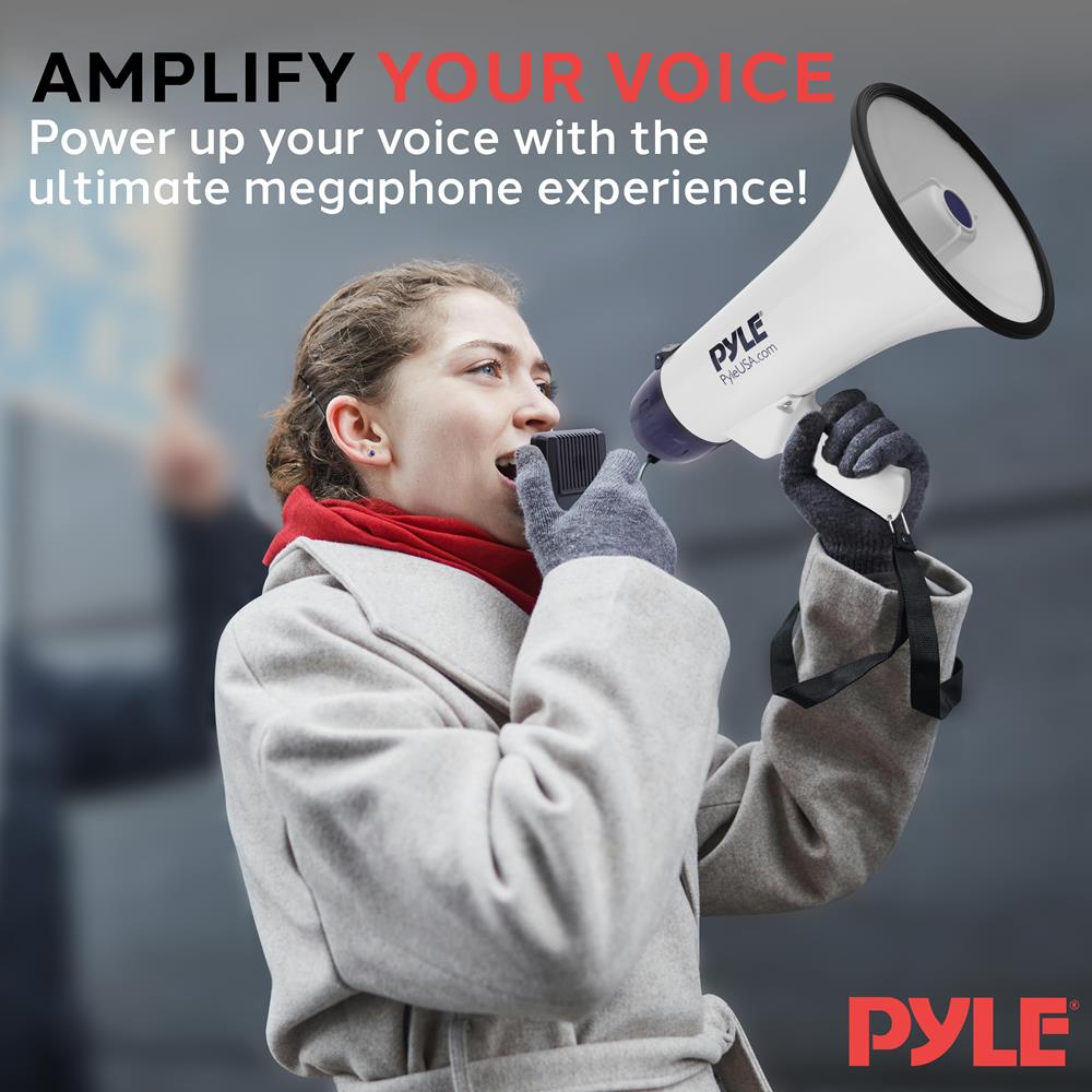 Pyle Compact Portable PA Megaphone Speaker - 40W Handheld Bullhorn with LED Flashlight, Alarm Siren, Adjustable Volume, Detachable Microphone, Battery Powered for Indoor & Outdoor Use