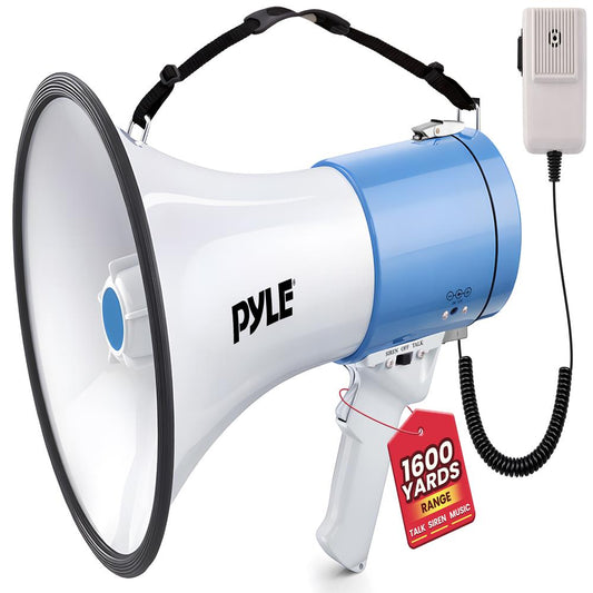 PYLE Portable Megaphone Speaker PA Bullhorn - Built-in Siren, 50W Adjustable Volume Control in 1200 Yard Range, Ideal for Any Outdoor Sports, Cheerleading Fans & Coaches, or for Safety Drills