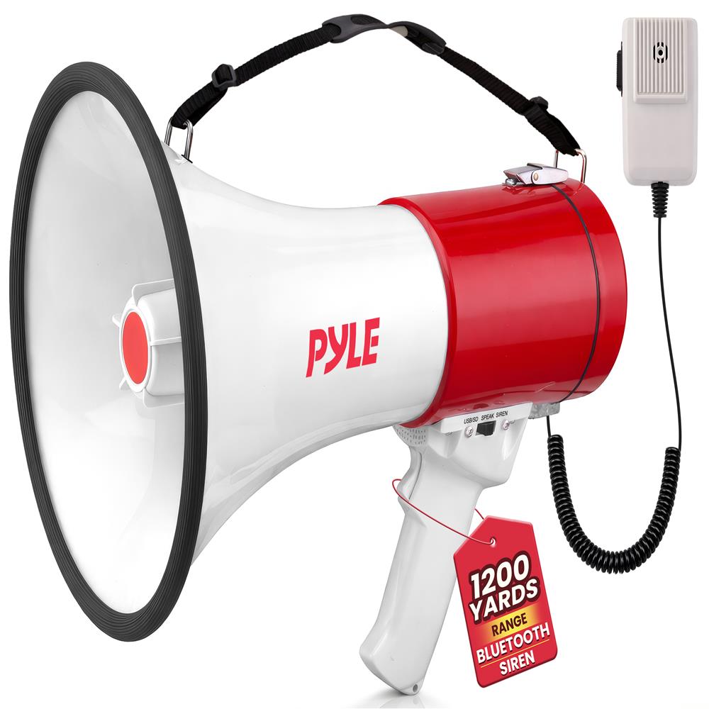 Pyle Portable Megaphone Speaker PA Bullhorn-Built-in Siren, 50W Adjustable Volume Control &1200 Yard Range-Ideal for Any Outdoor Sports, Cheerleading Fans & Coaches or for Safety Drills - PMP52BT