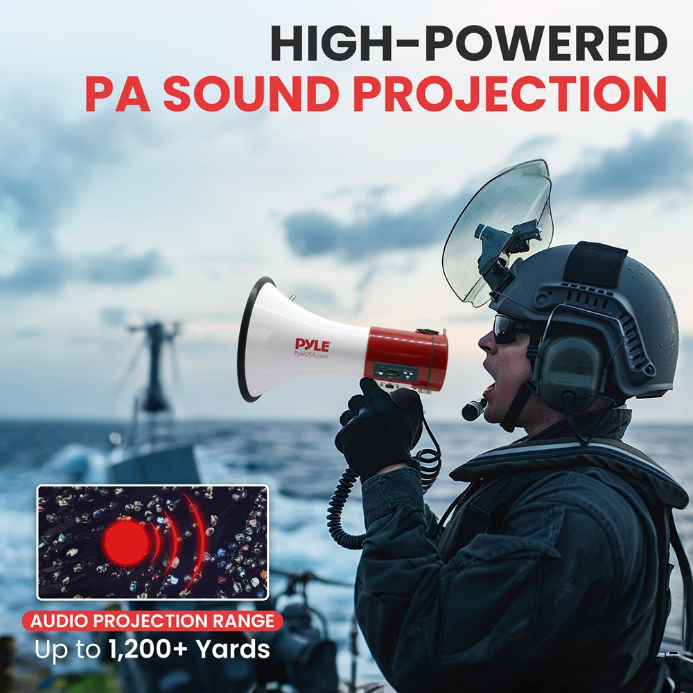 Pyle Portable Megaphone Speaker PA Bullhorn-Built-in Siren, 50W Adjustable Volume Control &1200 Yard Range-Ideal for Any Outdoor Sports, Cheerleading Fans & Coaches or for Safety Drills - PMP52BT