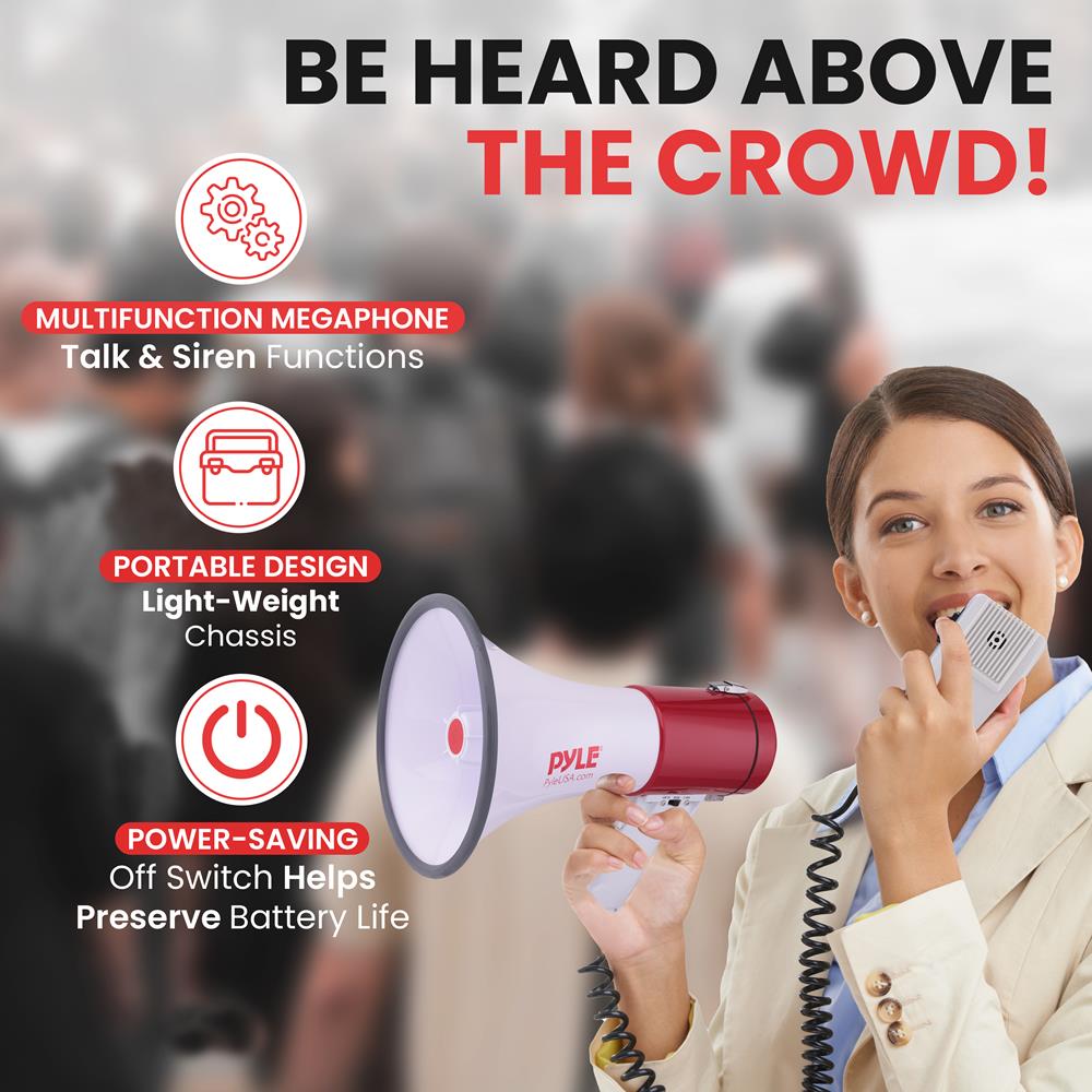 Pyle Portable Megaphone Speaker PA Bullhorn-Built-in Siren, 50W Adjustable Volume Control &1200 Yard Range-Ideal for Any Outdoor Sports, Cheerleading Fans & Coaches or for Safety Drills - PMP52BT