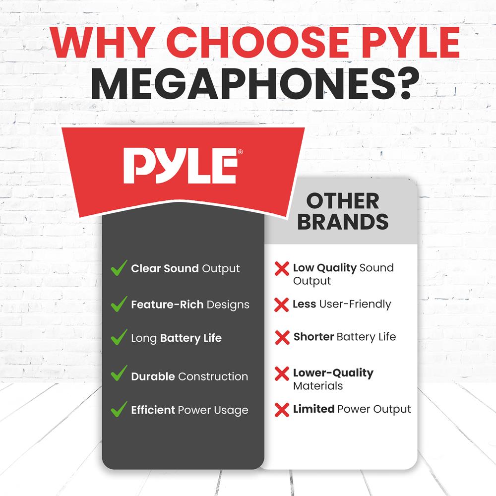 Pyle Portable Megaphone Speaker PA Bullhorn-Built-in Siren, 50W Adjustable Volume Control &1200 Yard Range-Ideal for Any Outdoor Sports, Cheerleading Fans & Coaches or for Safety Drills - PMP52BT