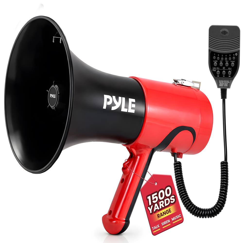 Pyle Portable Megaphone Bullhorn - Bluetooth Compatible PA Speaker with Built-in Voice Changer, 1500 Yard Range, Siren, 100W Adjustable Vol Control, Loudspeaker for Outdoor Sports & Safety Drills