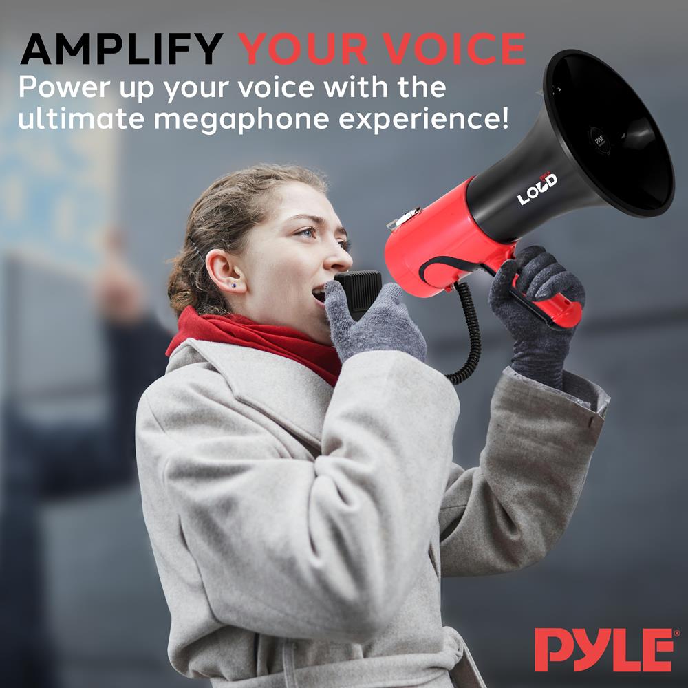 Pyle Portable Megaphone Bullhorn - Bluetooth Compatible PA Speaker with Built-in Voice Changer, 1500 Yard Range, Siren, 100W Adjustable Vol Control, Loudspeaker for Outdoor Sports & Safety Drills