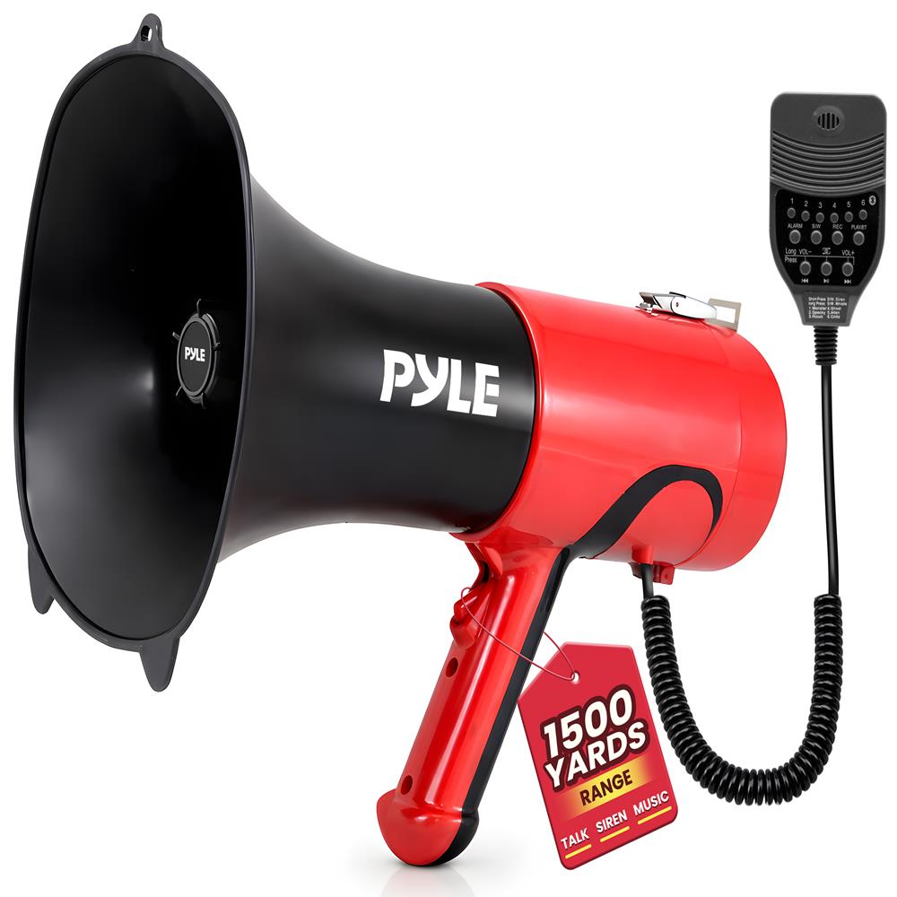 Pyle Portable Megaphone Bullhorn - Bluetooth Compatible PA Speaker with Built-in Voice Changer, 1500 Yard Range, Siren, 100W Adjustable Vol Control, Loudspeaker for Outdoor Sports & Safety Drills