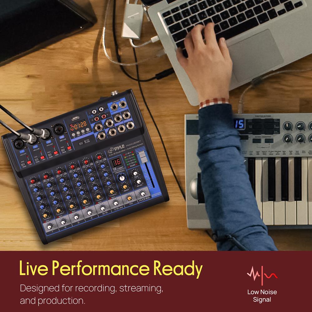 Pyle Professional Audio Mixer Sound Board Console Desk System- Interface 8 Channel Digital USB Bluetooth MP3 Computer Input 48V Phantom Power Stereo DJ Studio FX 16Bit DSP Processor, Black - PMXU83BT