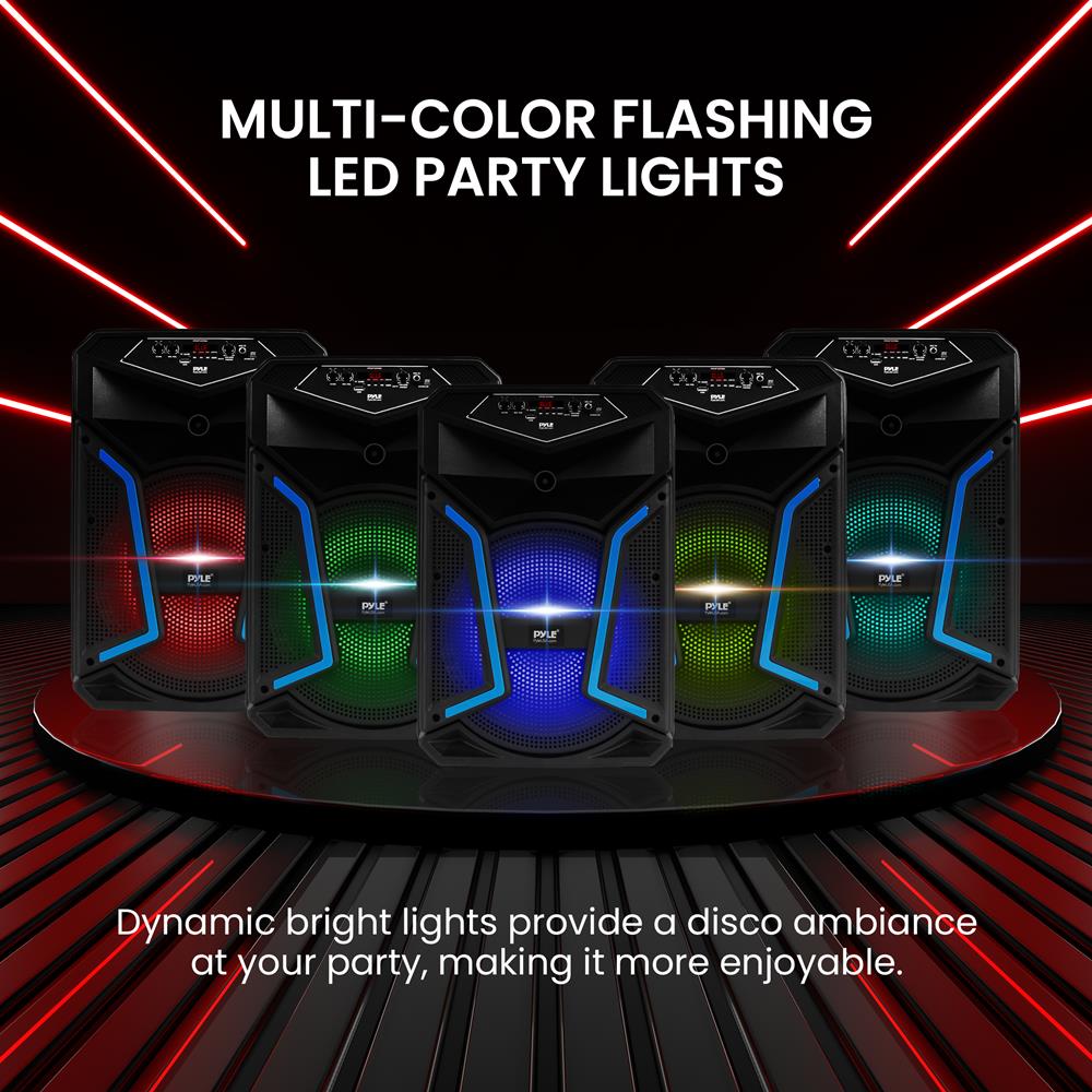 Pyle Portable Bluetooth PA Speaker System - 800W Outdoor Bluetooth Speaker Portable PA System w/ Microphone In, Party Lights, MP3/USB, FM Radio, Rolling Wheels - Mic, Remote - Pyle PPHP122SM,Black