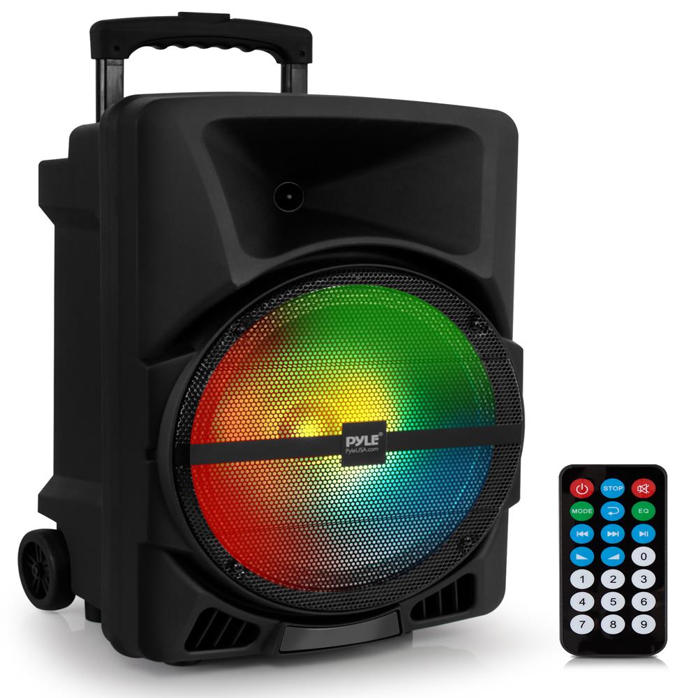 Pyle Wireless Portable PA Speaker System - 800W Powered Bluetooth Indoor & Outdoor DJ Stereo Loudspeaker with MP3 AUX 3.5mm Input, Flashing Party Light & FM Radio-PPHP1244B,Black