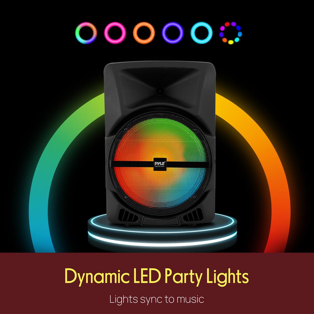 Pyle Wireless Portable PA Speaker System - 800W Powered Bluetooth Indoor & Outdoor DJ Stereo Loudspeaker with MP3 AUX 3.5mm Input, Flashing Party Light & FM Radio-PPHP1244B,Black