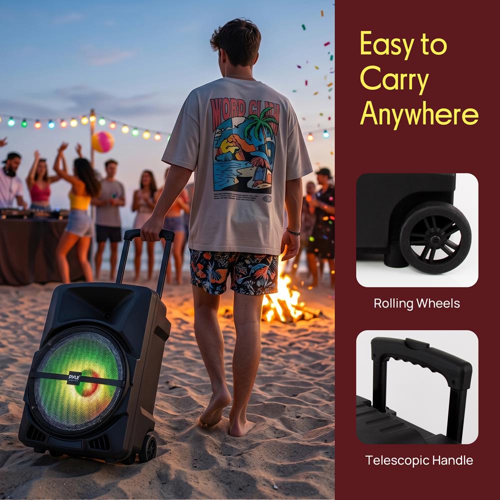 Pyle Wireless Portable PA Speaker System - 800W Powered Bluetooth Indoor & Outdoor DJ Stereo Loudspeaker with MP3 AUX 3.5mm Input, Flashing Party Light & FM Radio-PPHP1244B,Black