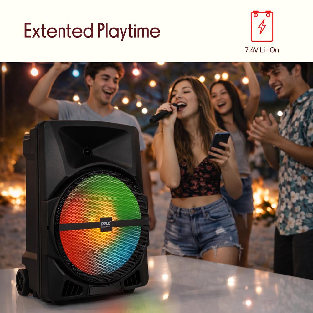 Pyle Wireless Portable PA Speaker System - 800W Powered Bluetooth Indoor & Outdoor DJ Stereo Loudspeaker with MP3 AUX 3.5mm Input, Flashing Party Light & FM Radio-PPHP1244B,Black