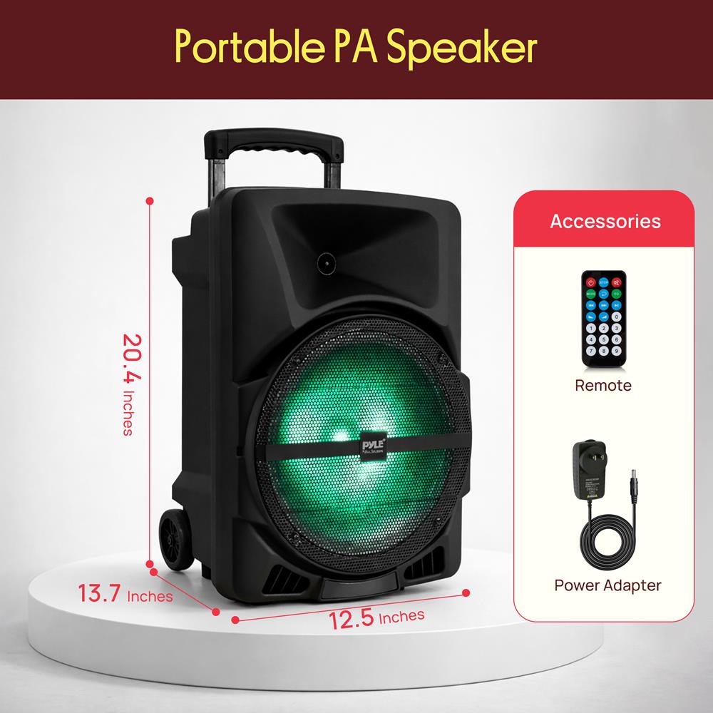 Pyle Wireless Portable PA Speaker System - 800W Powered Bluetooth Indoor & Outdoor DJ Stereo Loudspeaker with MP3 AUX 3.5mm Input, Flashing Party Light & FM Radio-PPHP1244B,Black